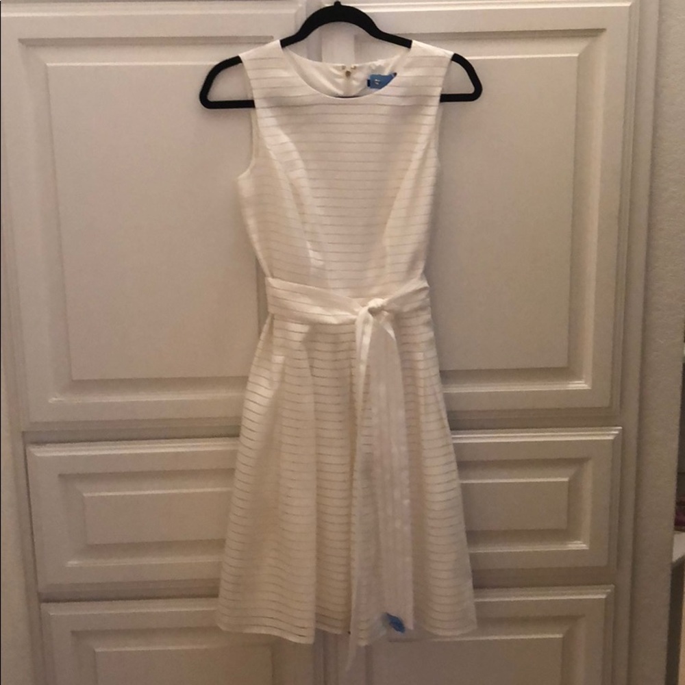 Tommy Hilfiger White Pleated Midi Dress Mock Neck